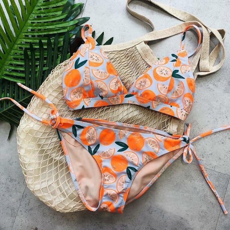 Bikini 2 mảnh tam giác họa tiết trái cam vitamin C