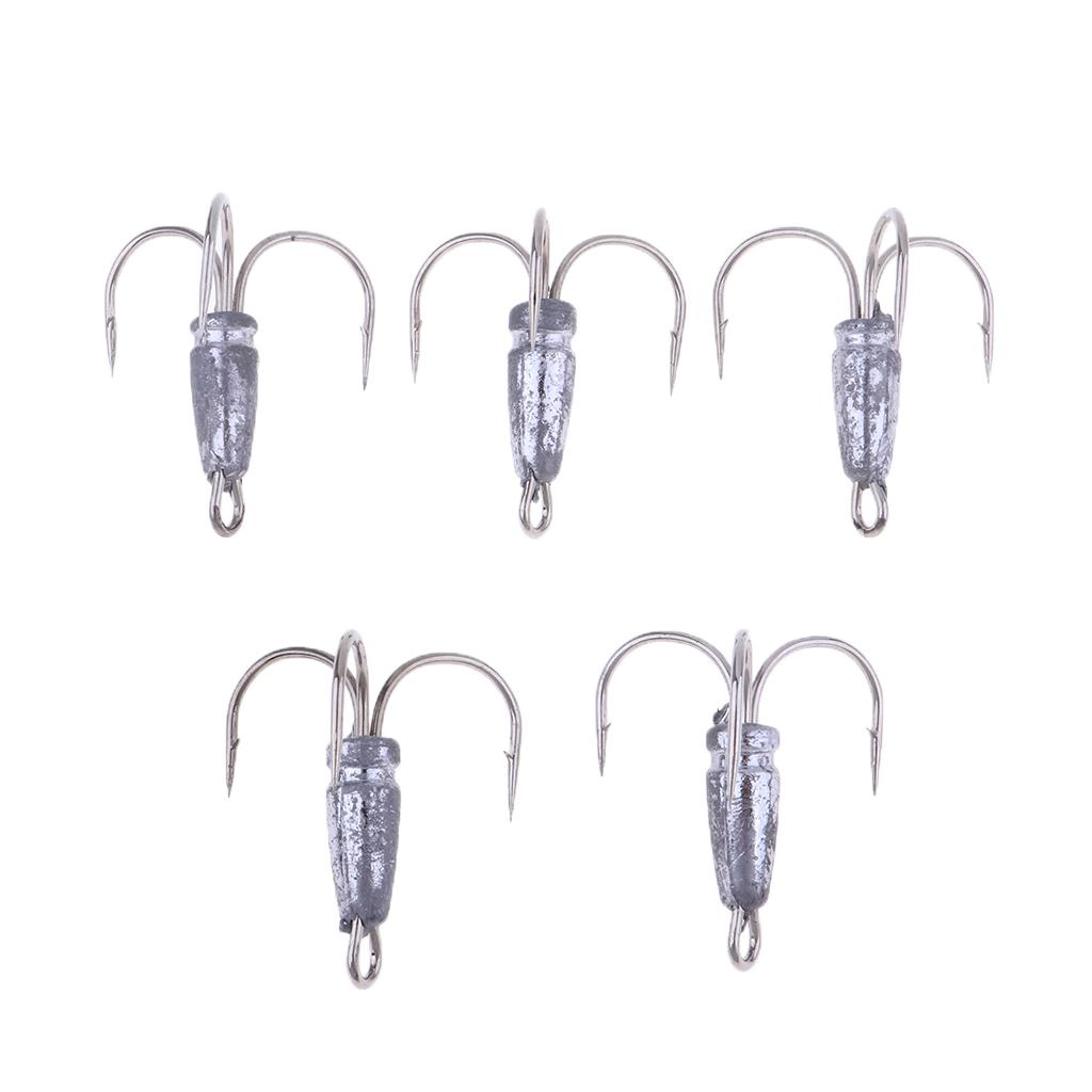5 Pieces Treble Anchor Fishing Hooks Lead Head for Sea Boat Lake Fishing