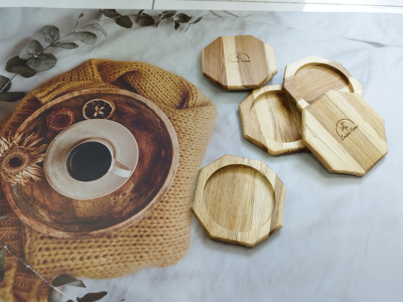 Miếng Lót Ly Cao Cấp Gỗ Tràm Siêu Bền Kháng Nước Cực Tốt Cmart Home