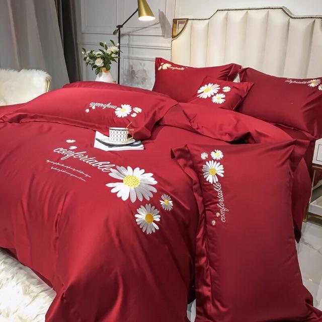 Set Cotton 40s Hàng Nhập Khẩu Cao Cấp 4 Món Hoa Cuc Thêu Hoa