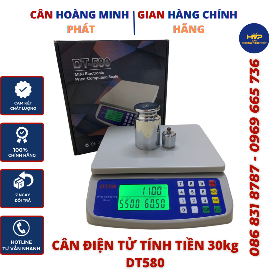 Cân Tính Tiền Tự Động DT580 30kg/1g (cân bán hàng, cân nhà bếp, cân tính giá) [ CÂN HOÀNG MINH PHÁT