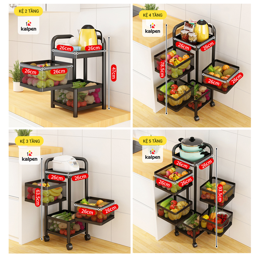 KỆ XOAY VUÔNG Đựng Rau Củ Đồ Dùng Đa Năng Thông Minh 3 Tầng 4 Tầng 5 Tầng Kalpen, RHQV