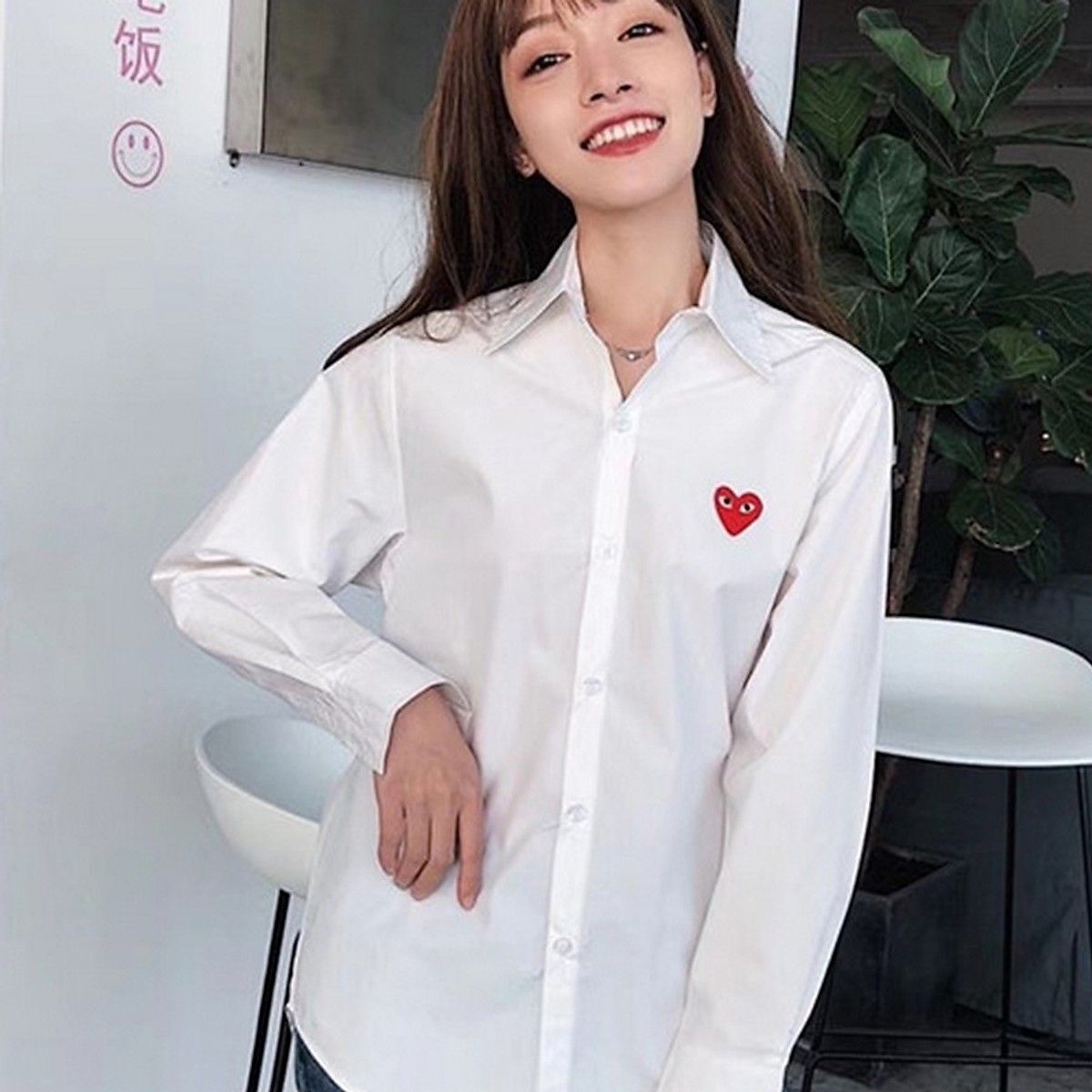 Áo sơ mi nữ công sở form dáng basic dễ mặc, họa tiết trái tim thêu xinh xắn CS127