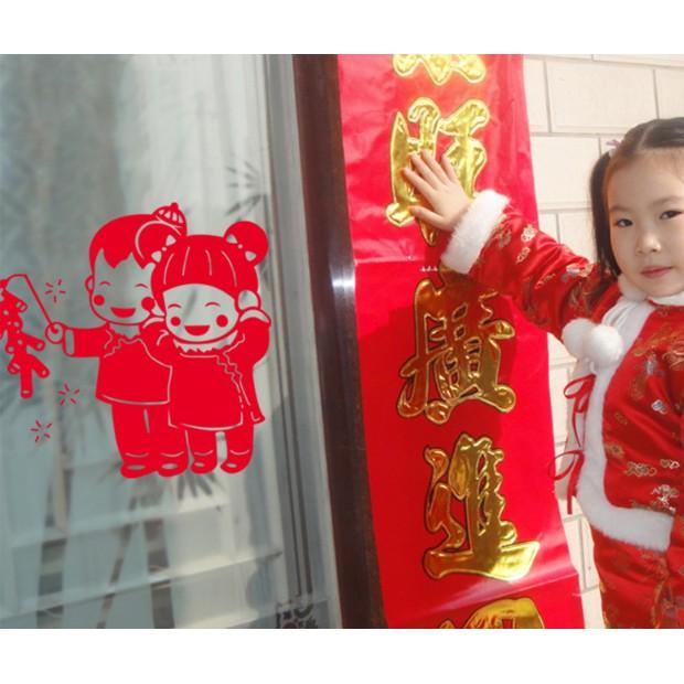 Decal trang trí tết - Cô Cậu cột tóc