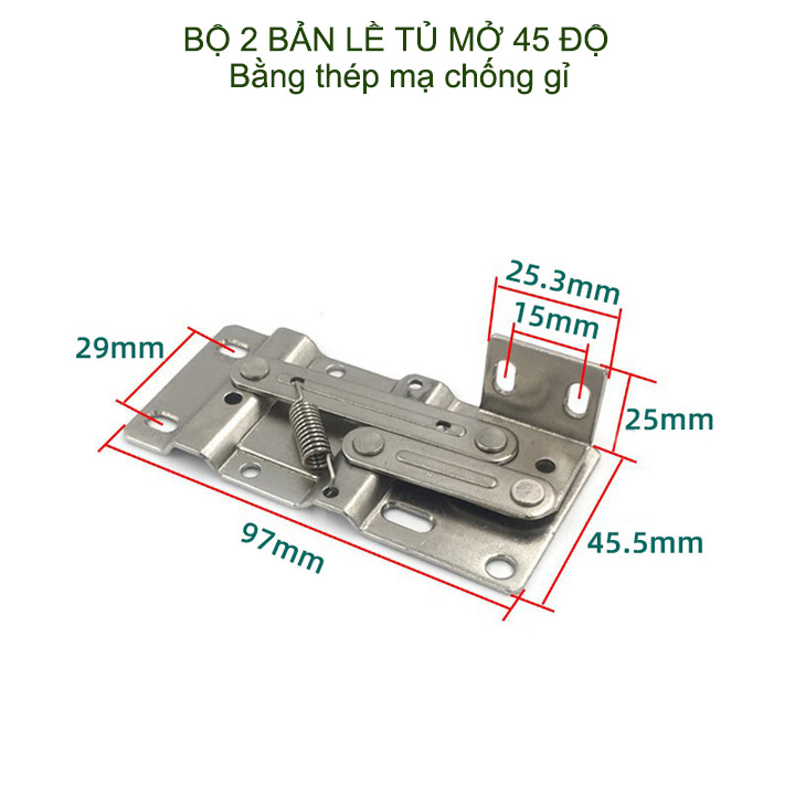 Bộ 2 bản lề tủ 45 độ, bằng thép mạ niken chống gỉ, dùng chỏ tủ bếp, tủ giày