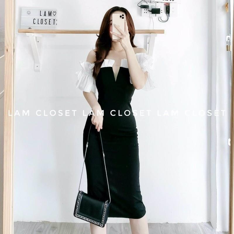 Đầm body umi cổ khoét chữ V phối tay voan cực sang chảnh có mút ngực