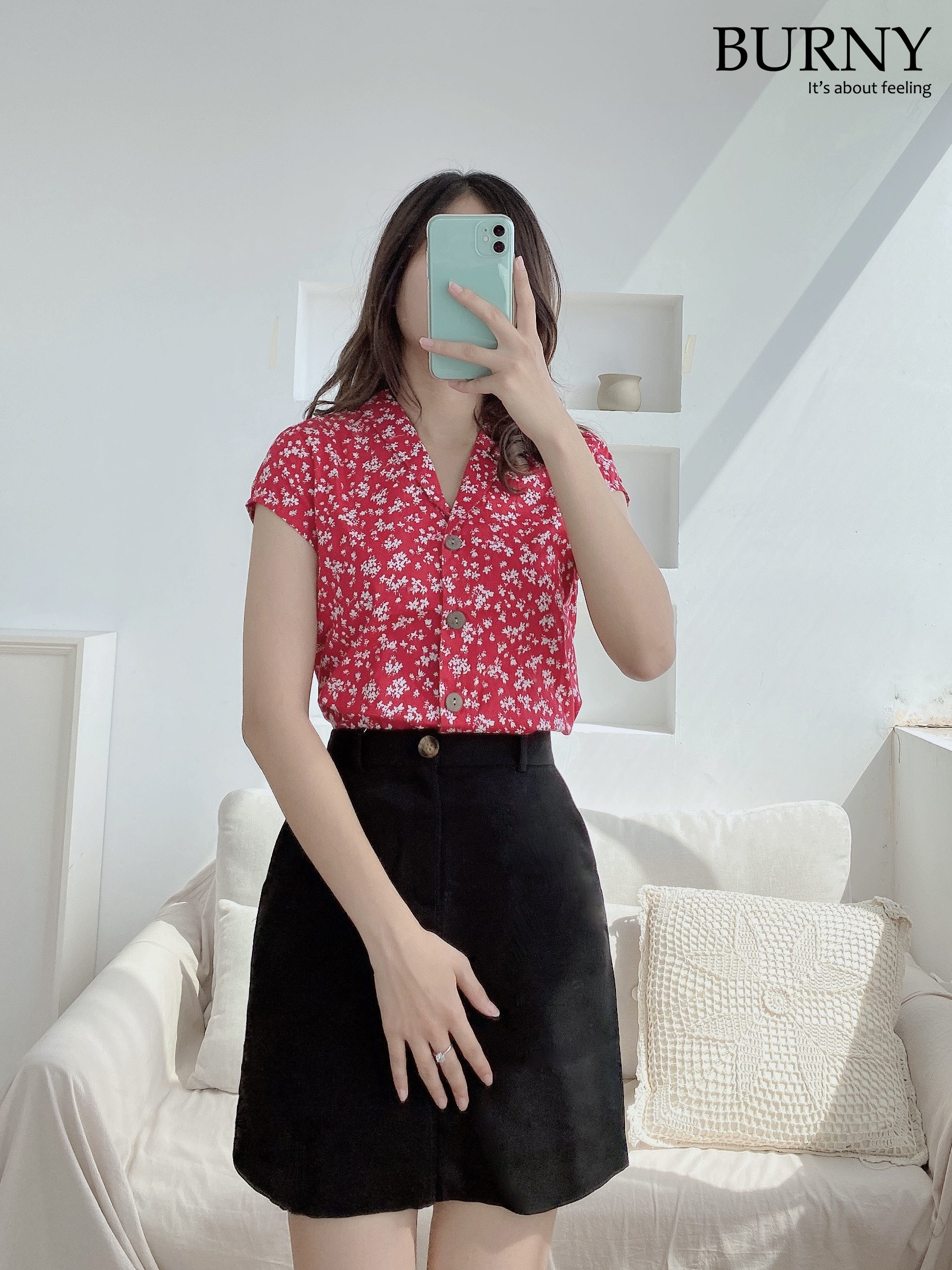 Áo sơ mi nữ ngắn tay cổ sam đủ các họa tiết đẹp Michaelmas Daisy Blouse  Burny A3001265