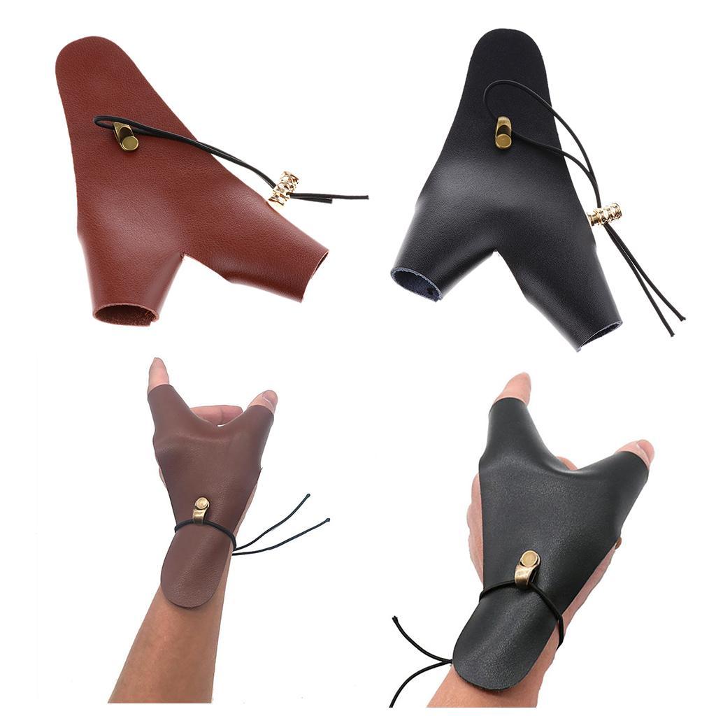 Cow Leather Glove Hunting Finger Tab Guard Protector Mitts brown