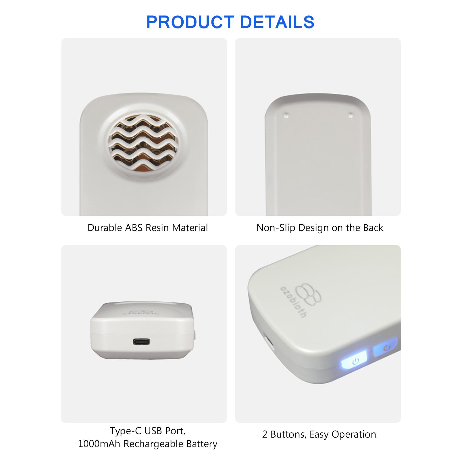 Ozobioth Portable Ozone Generator Air Purifier with Lanyard 2 Timing Modes Wearable Air Cleaner Eliminate Odor