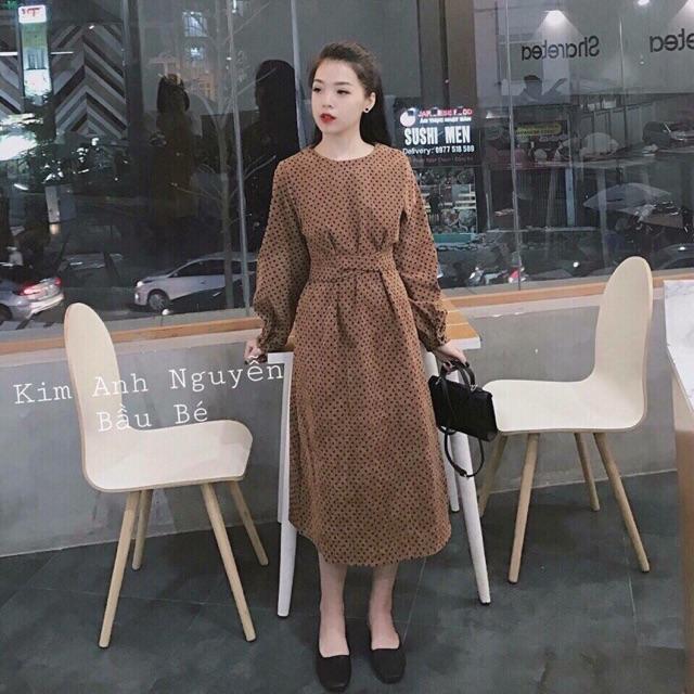 Váy bầu công sở thu đông Aidenshop đầm bầu thời trang chất Nhung