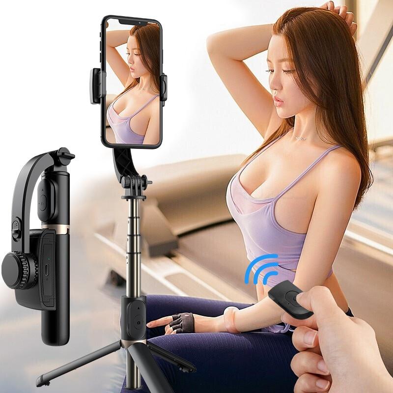 Tay cầm chống rung điện tử Gimbal Q08 có điều khiển bluetooth - Có chân đỡ tự đứng - Tripod chắc chắn gọn nhẹ