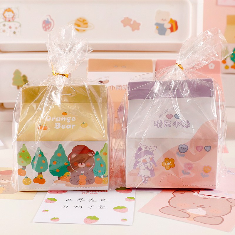 Giấy Note Hộp Sữa 200 Tờ Họa Tiết Xinh Xắn, Giấy Ghi Chú 200 Tờ Nhiều Màu Cute Hot Trend