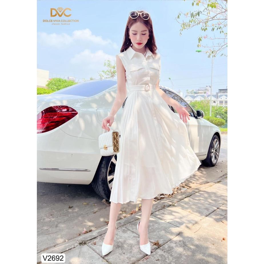 Đầm Thiết Kế ELLY DRESS Màu Trắng Sữa, Váy Thiết Kế Đai Eo Chất Liệu Chéo Hàn - Thanh Lịch Hiện Đại