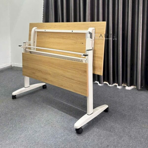 Bàn họp mặt MFC xếp gọn TF2005-12W Nội thất Capta Bàn đào tạo mặt xếp gọn màu vân gỗ tự nhiên chân bàn sắt sơn tĩnh điện màu trắng có bánh xe hcm