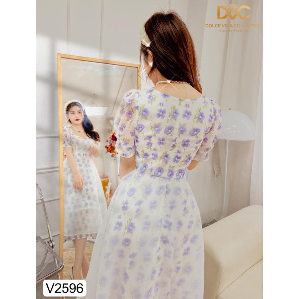 Váy hoa tím phối voan V2596 - Kèm vieo và ảnh trải sàn
