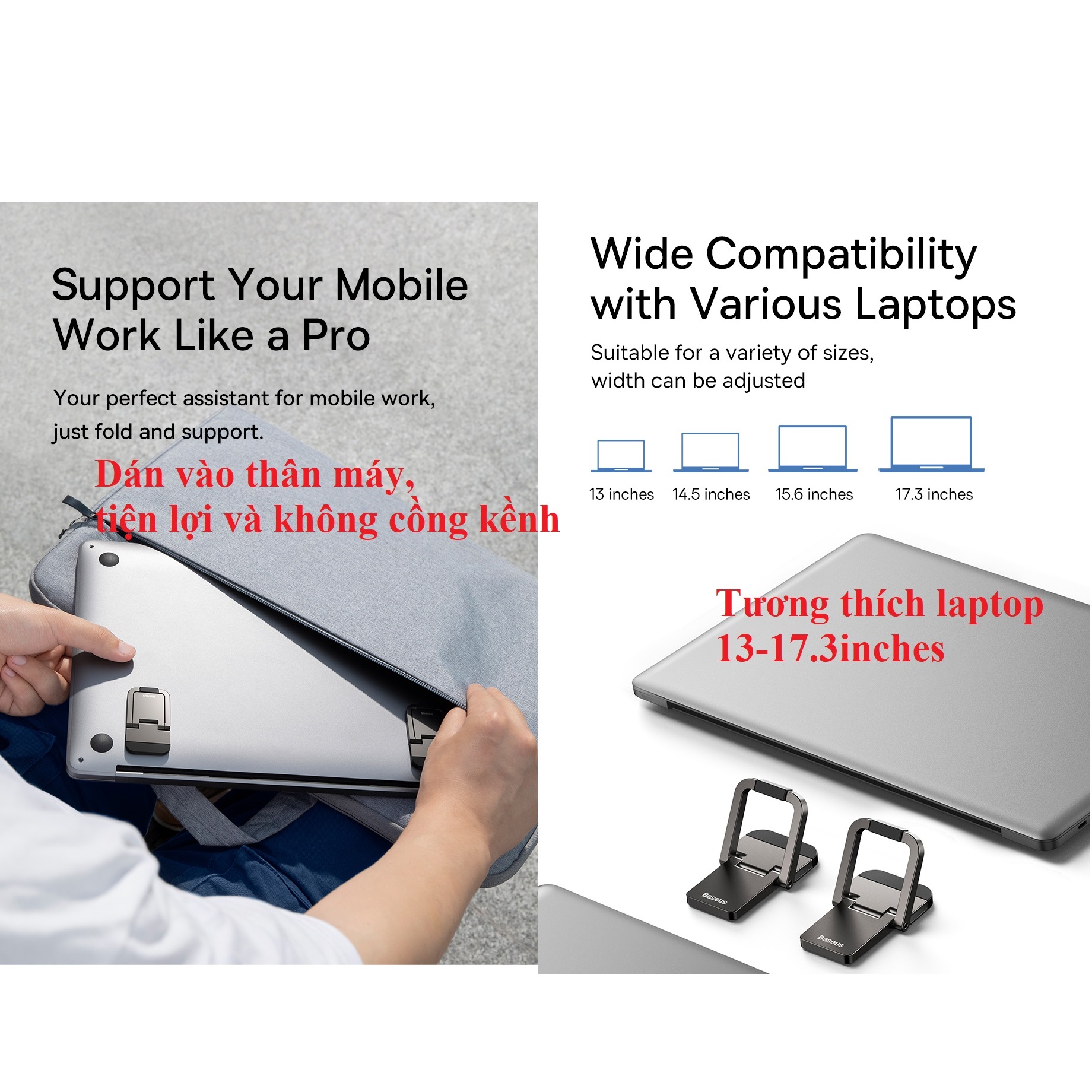 Đế nâng laptop hỗ trợ tản nhiệt dạng xếp dán thân máy Baseus SLIM KICKSTAND - Hàng chính hãng