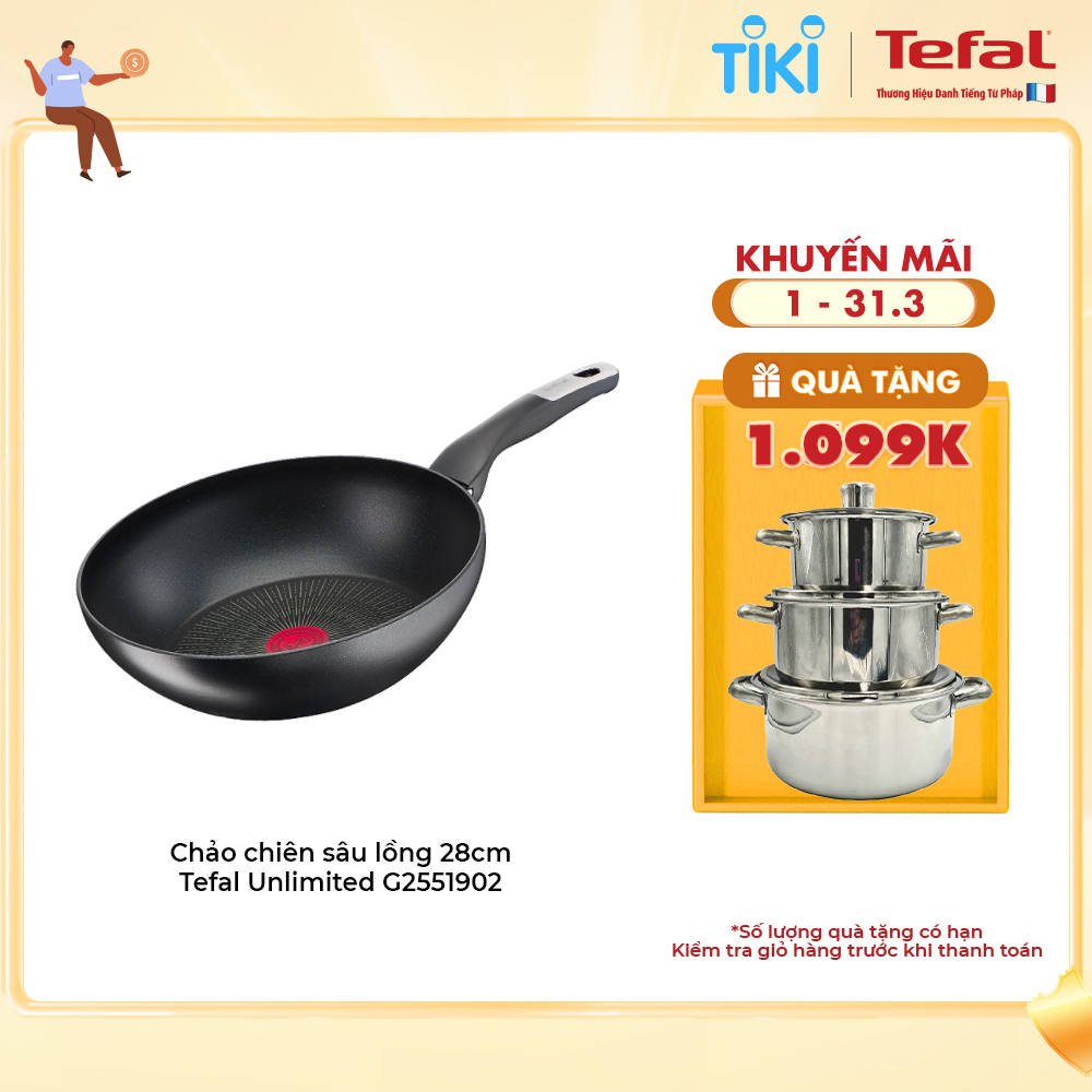 Chảo sâu lòng chống dính đáy từ Tefal Unlimited 28cm, dùng cho mọi loại bếp - Sản xuất tại Pháp - Hàng chính hãng