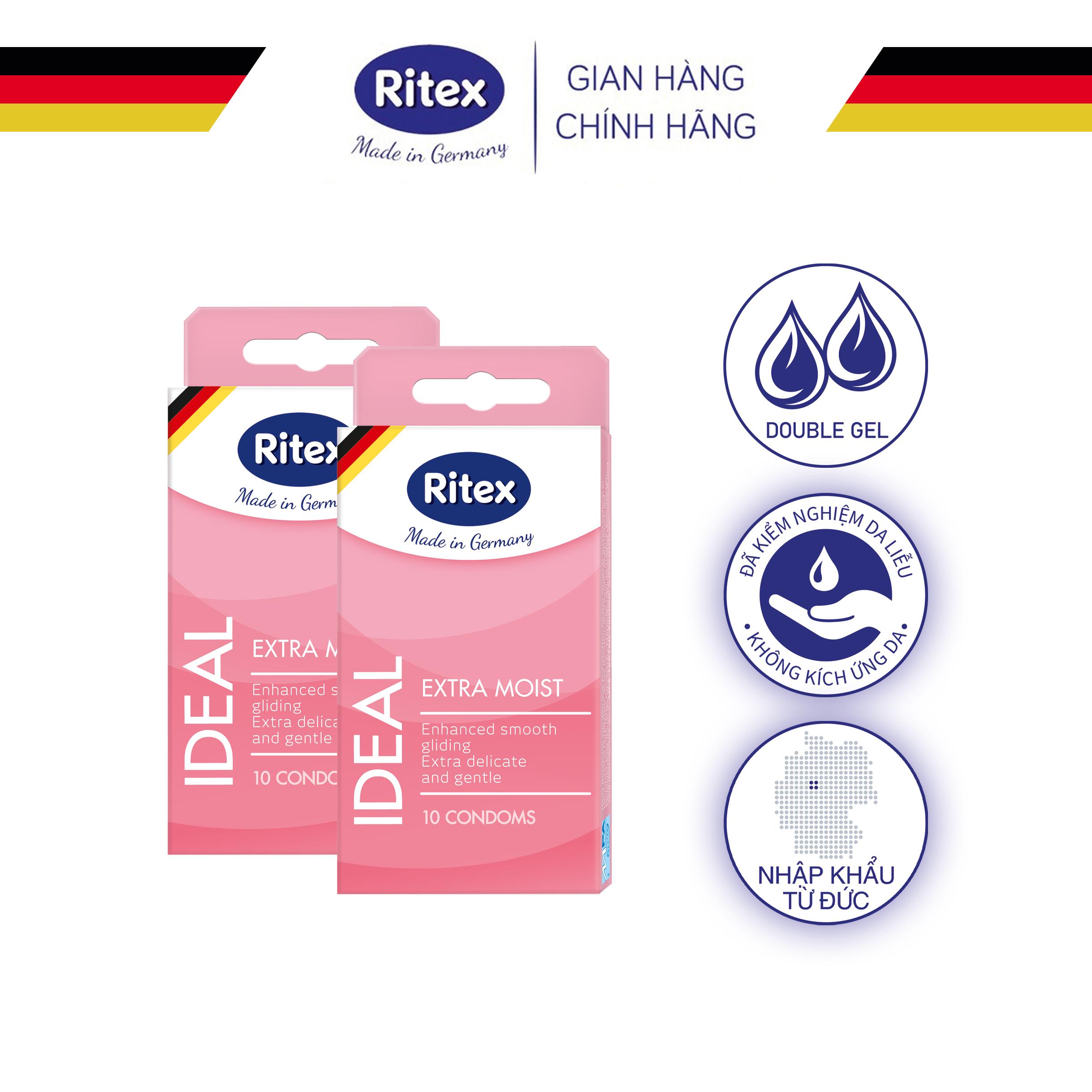 Bộ 02 hộp Bao cao su Ritex Ideal, siêu ẩm ướt, gấp đôi gel, hộp 10 chiếc