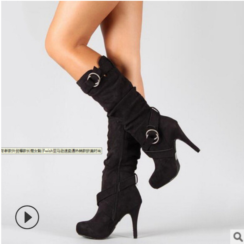 Cao Cấp Phong Cách Stovepipe Thun Giày Với Lưng Ngoại Thương Loại Lớn Chống Thấm Đế Dày Gót Giày Brcchenxi