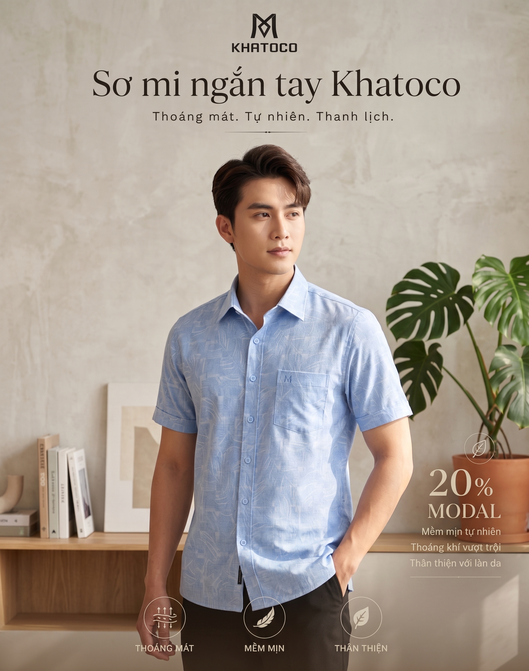 Áo sơ mi Khatoco tay ngắn (L,XL)