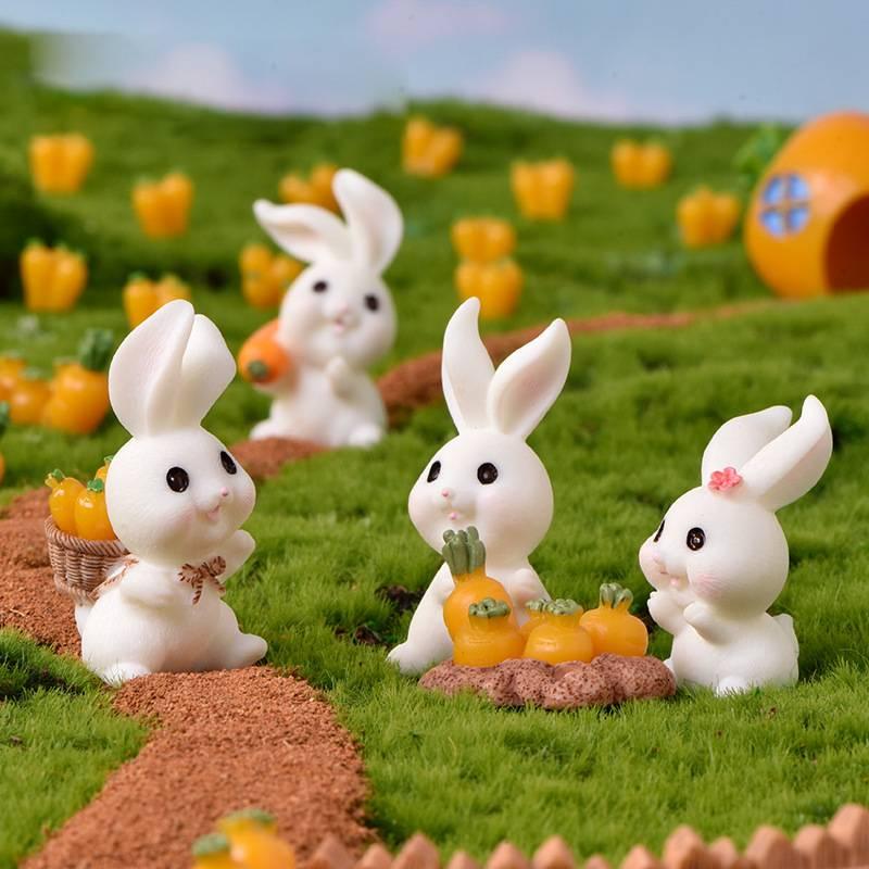 Mô hình tiểu cảnh ️ Mô hình thỏ con thu hoạch cà rốt trang trí bàn làm việc tiểu cảnh, sân vườn, sen đá