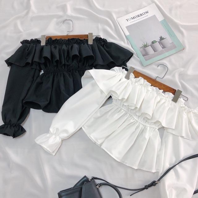 Áo bệt vai tầng tay bo babydoll