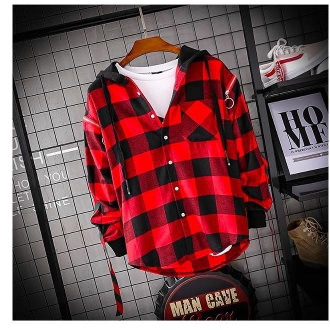 Áo sơ mi tay dài kẻ sọc karo flanner unisex tay dài có mũ chất vải Kate Nỉ dày đẹp - SMF03