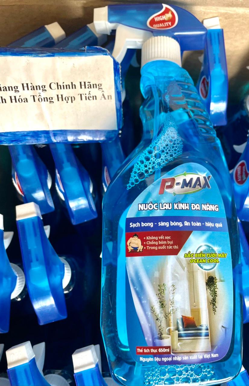 Nước lau kính Đa Năng P-MAX Sắc biển tươi mát chai 650 ML Sạch bong- Sáng bóng