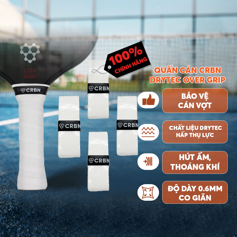 Set 4 Quấn Cán Vợt Pickleball CRBN DryTec Cao Cấp - Chống Trơn Trượt - Hút Mồ Hôi -  Tăng Cảm Giác  - Êm Ái - Bền Bỉ