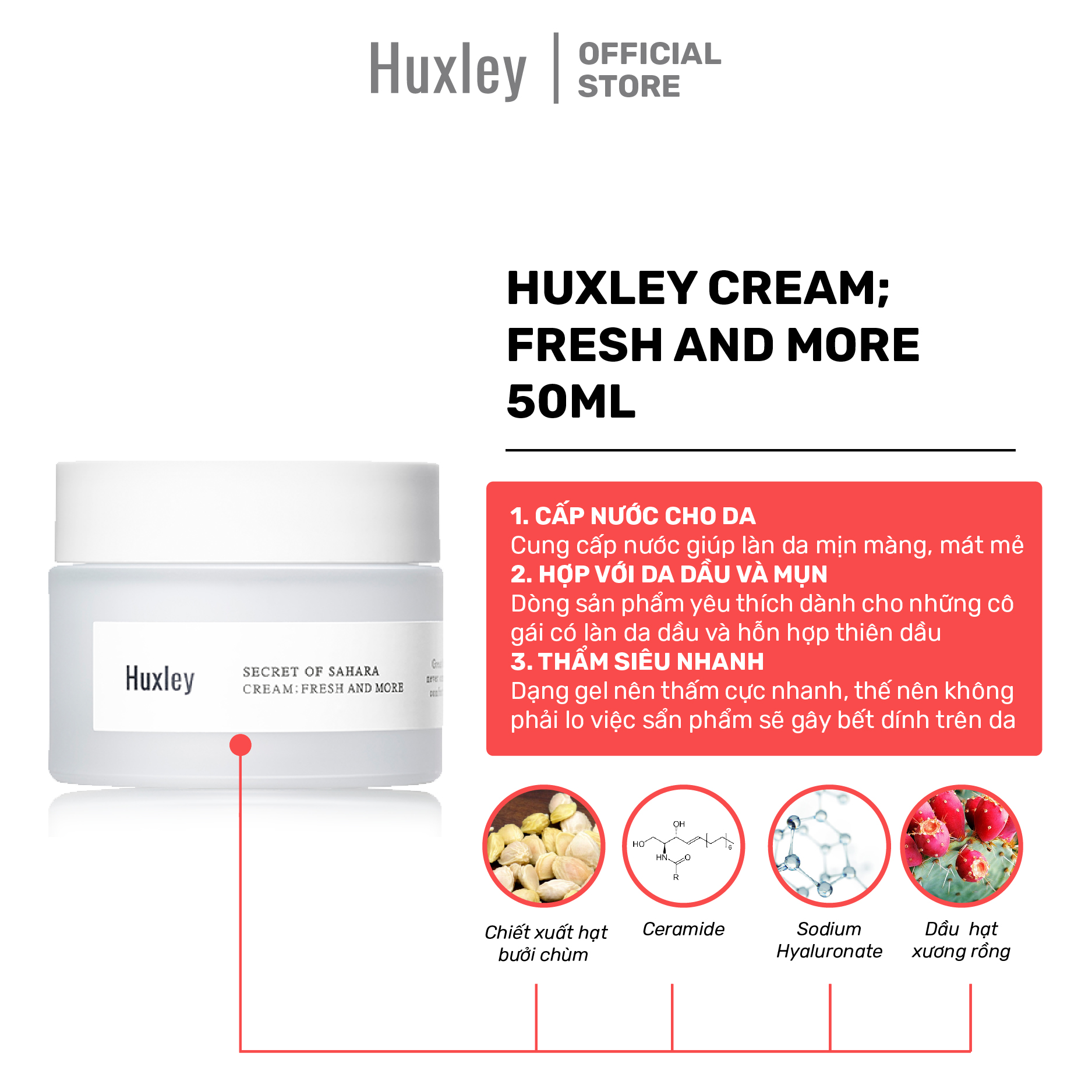 Kem dưỡng siêu cấp ẩm căng mịn chống lão hóa Huxley Cream Fresh And More 50ml