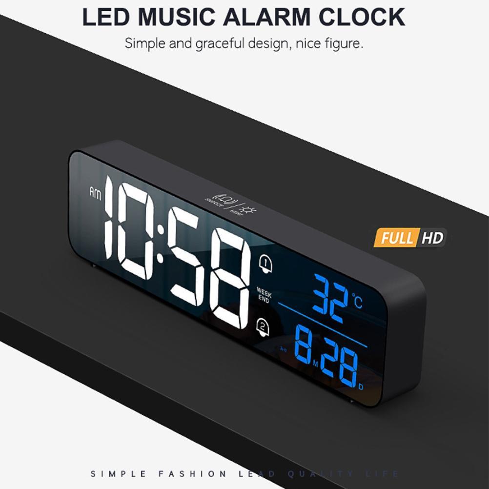 LED Digital Alarm Clock Rechargeable Temperature Date Display Desktop Mirror Clocks Home Table Bedside Decor Electronic Clock