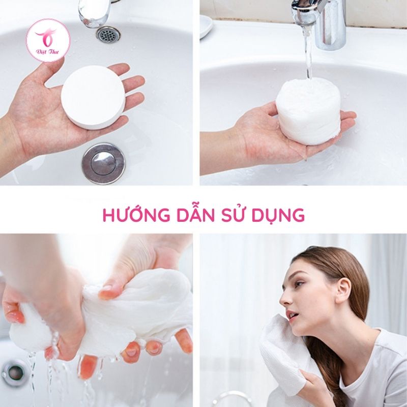 Khăn lau mặt dùng 1 lần, khăn mặt nén 100% cotton mềm mịn, kháng khuẩn tốt, bảo vệ làn da khỏi mụn Việt Thư