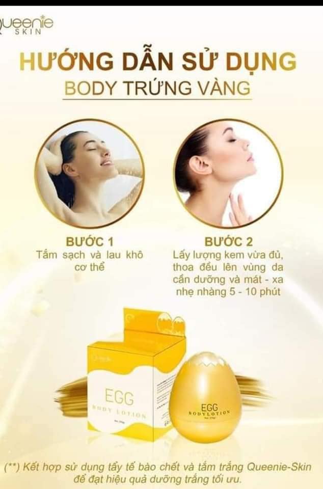 Hướng dẫn sử dụng body trứng vàng Queenie Skin