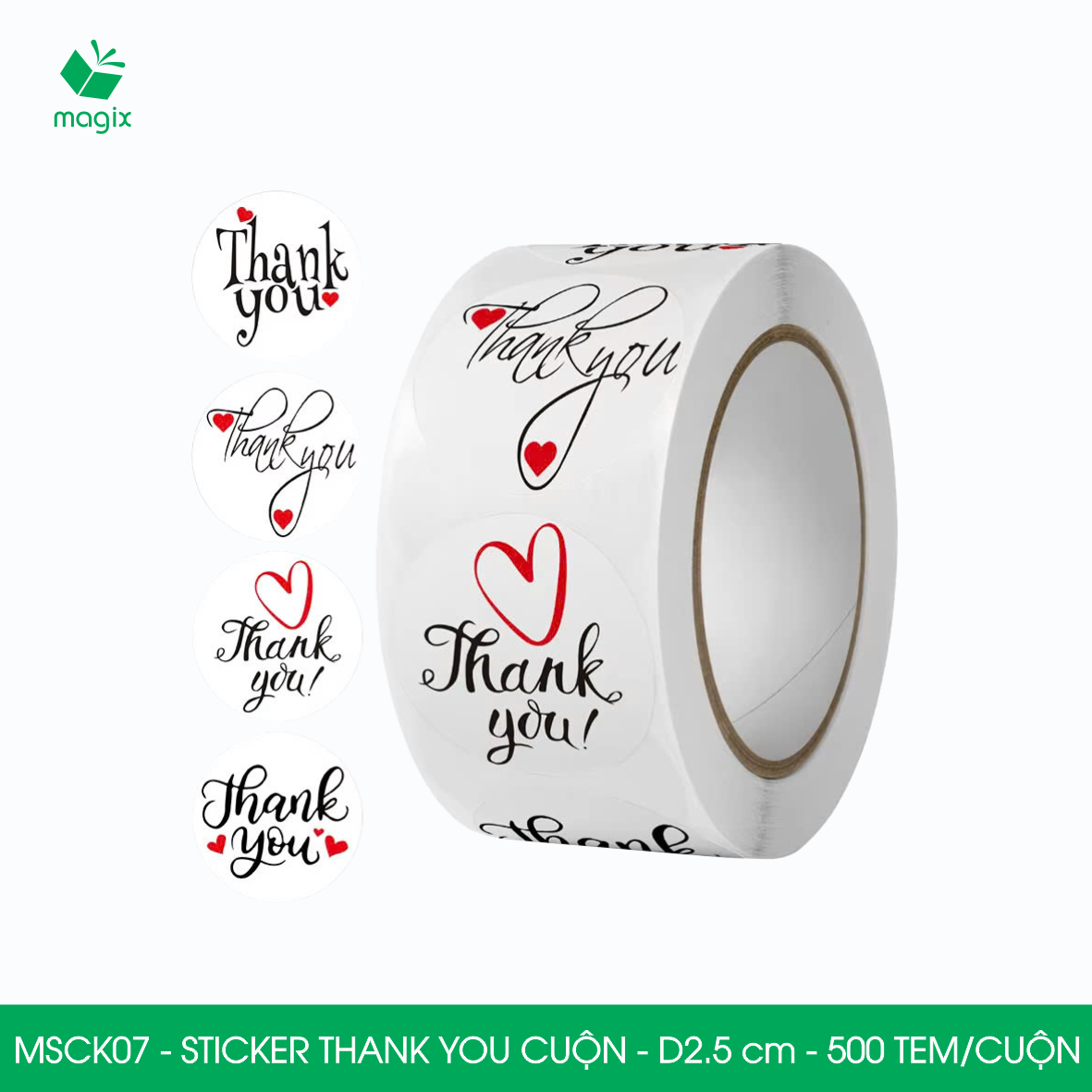 MSCK07 - D2.5 cm - Cuộn 500 sticker thank you tròn, nhãn dán thank you, tem dán cảm ơn