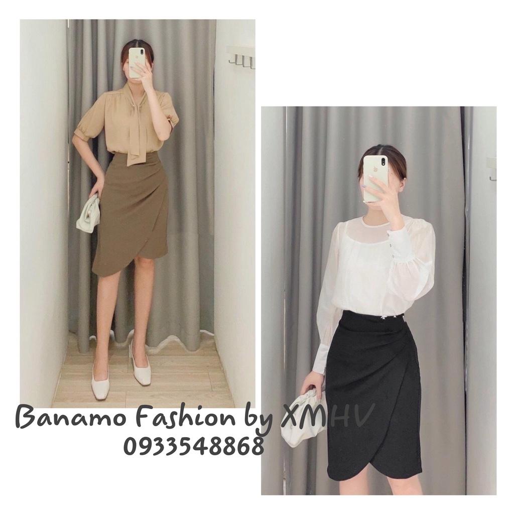 Chân váy vạt lệch xếp ly eo dáng dài chất tuyết mưa vải đẹp thời trang Banamo Fashion chân váy dúm eo dài 533