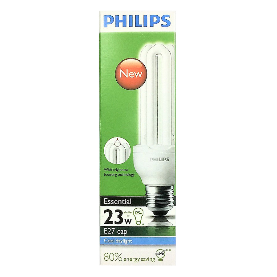 Combo Bóng đèn Compact 3U tiết kiệm điện Philips Essential 23W 6500K E27  - Ánh sáng trắng