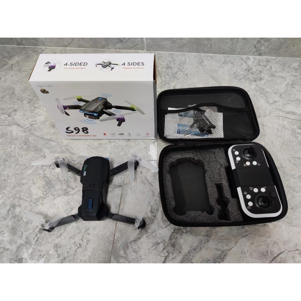 Flycam Mini Giá Rẻ Drone S98 Pro, Máy Bay Điều Khiển Từ Xa 4 Cánh Động Cơ Không Chổi Than, Play Camera Cao Cấp 2 Camera,