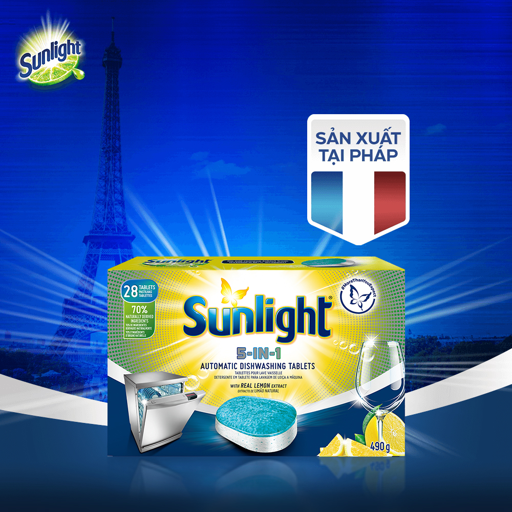Combo 3 Hộp Viên Rửa Chén Bát Sunlight 5 in 1 Cho Máy Rửa Chén Bát
