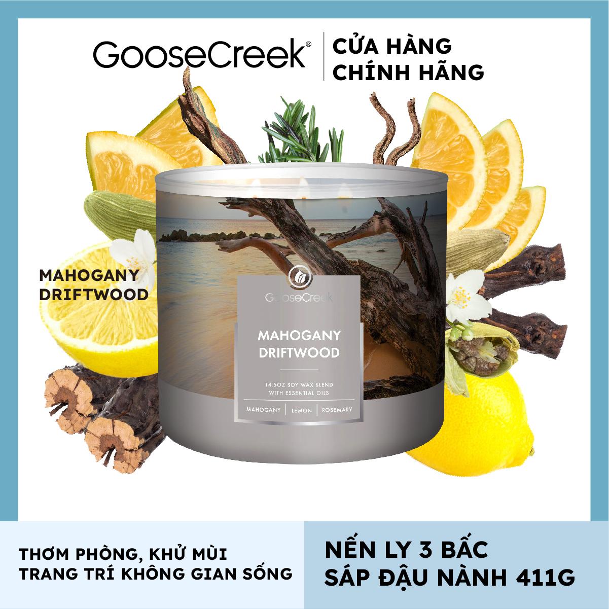 Nến ly 3 bấc sáp đậu nành Goose Creek - Mahogany Driftwood