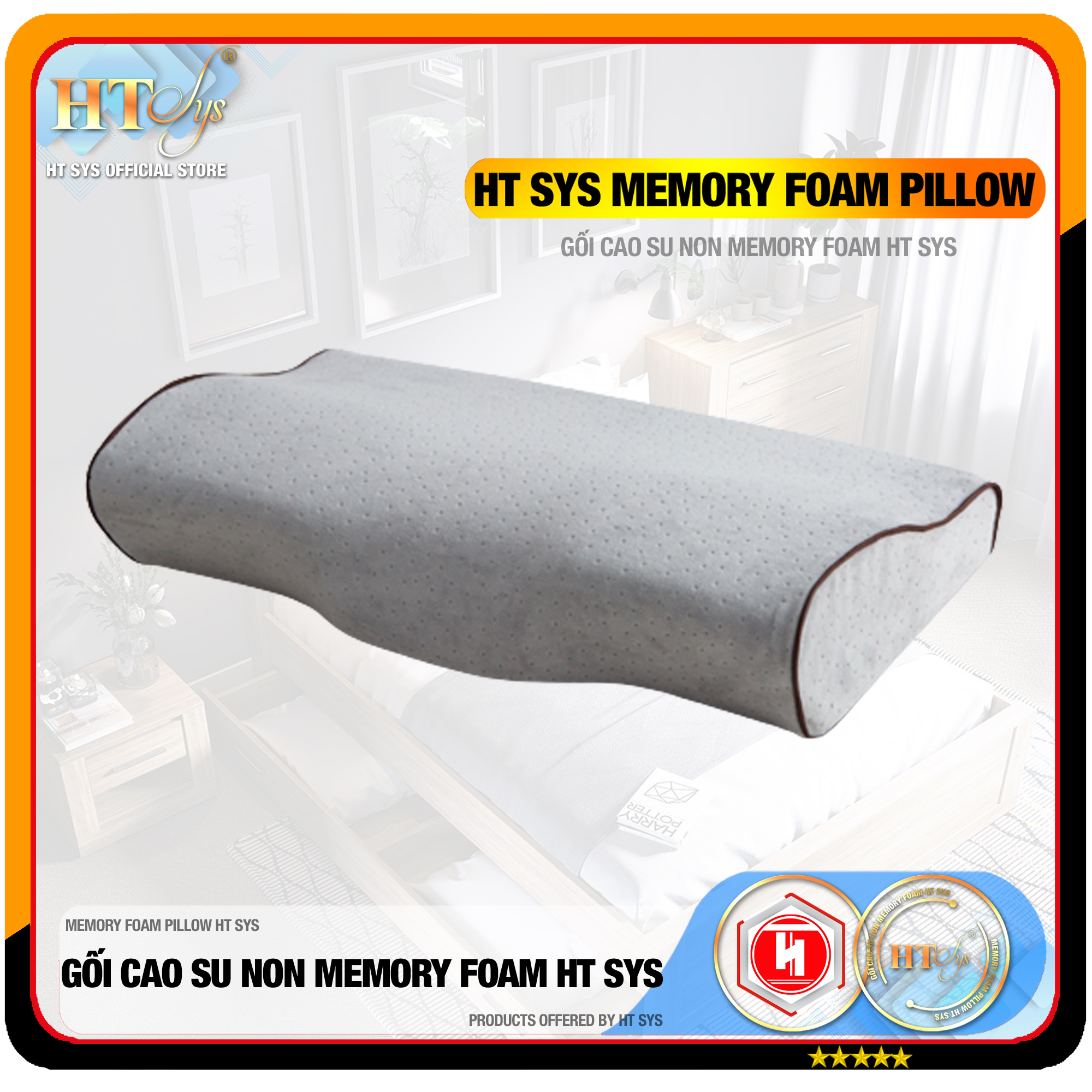 Gối Ngủ Cao Su Non Memory Foam Pillow HT SYS - Vạn Phúc - Gối Ngủ Trị Liệu - 50cmx30cm - Đem đến những giấc mơ tuyệt đẹp