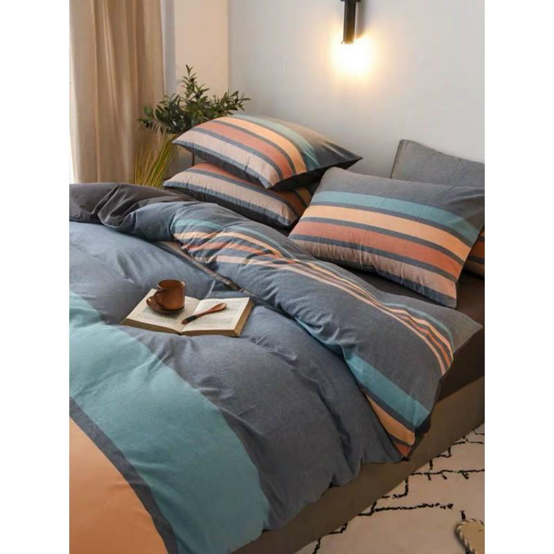 Bộ Chăn Ga Poly Kẻ Bảy Sắc Cầu Vồng Mới, Vải mềm, Không phai , không xù