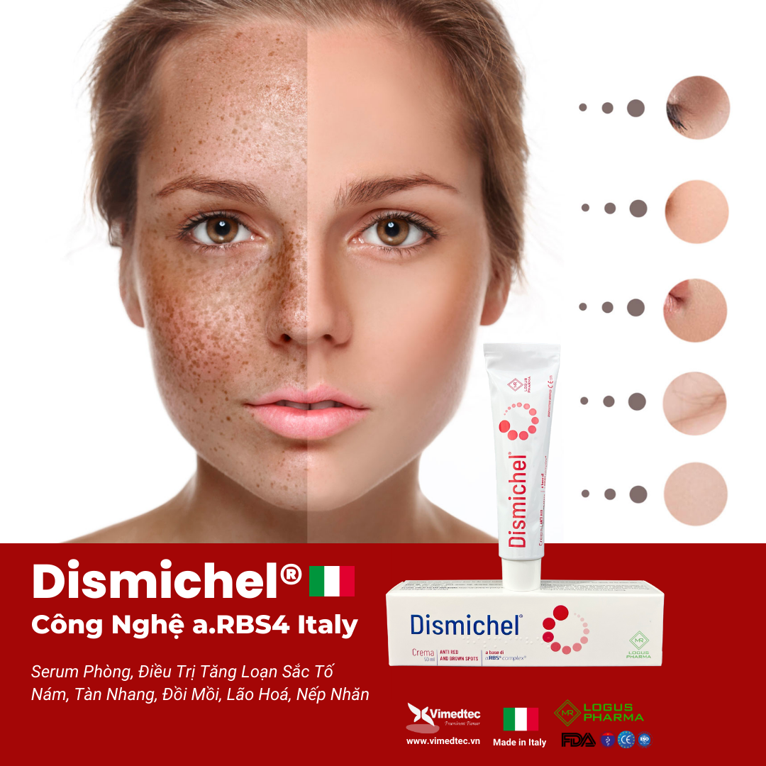 Dismichel Kem Serum Chống Lão Hoá Dưỡng Trắng Đều Màu Da Loạn Tăng Sắc Tố Hemosiderin Và Melanin Nám, Rạm, Tàn Nhang, Đồi Mồi, Quầng Thâm Toàn Thân, Sẹo, Tăng Sinh Tế Bào, Thẩm Thấu Dưỡng Ẩm Sâu. Viêm Da. Phục Hồi Tổn Thương Thẩm Mỹ. Nhập Khẩu Italy