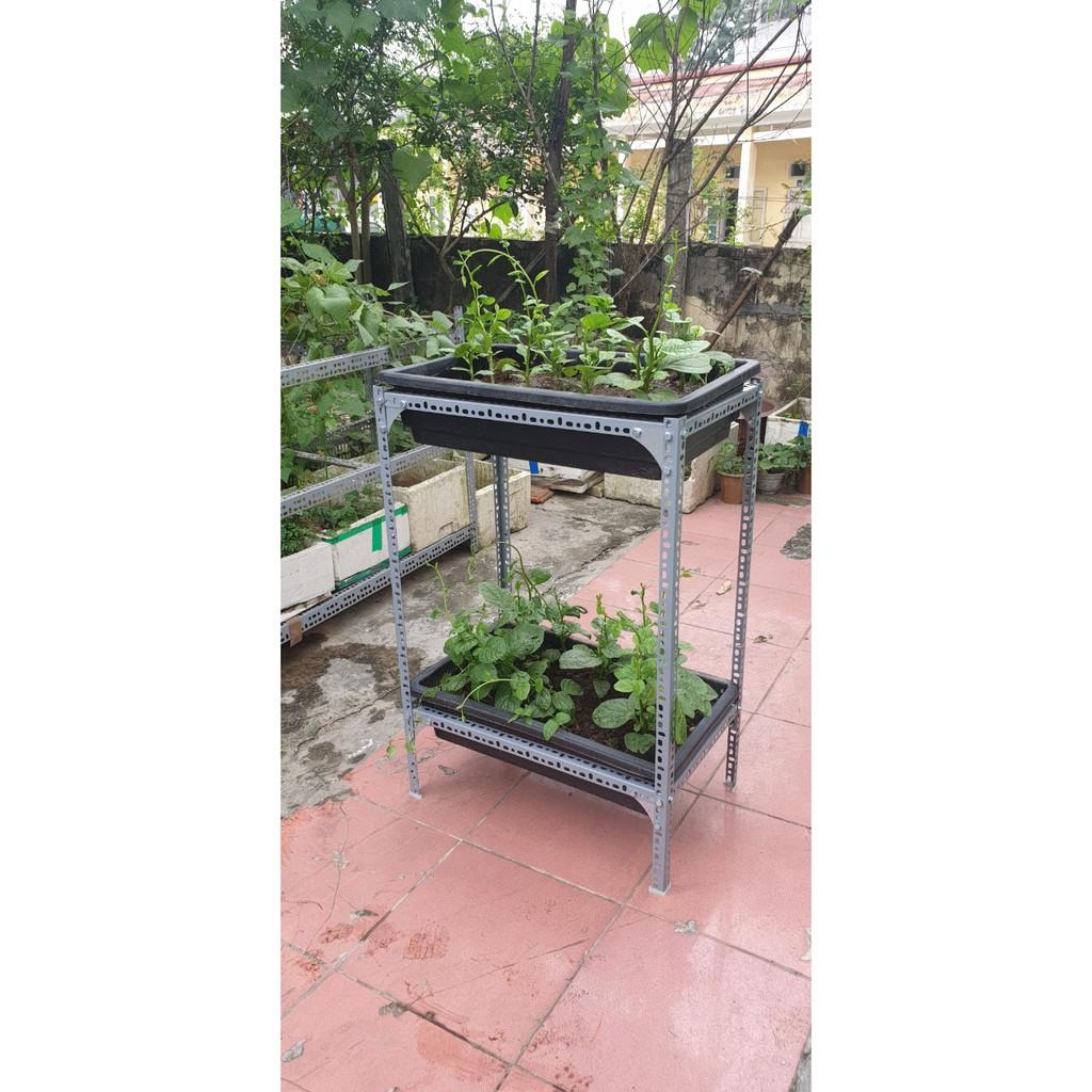 Kệ sắt trồng rau thông minh 2 tầng dùng cho 2 khay trồng rau kích cỡ 68x43x15 cm