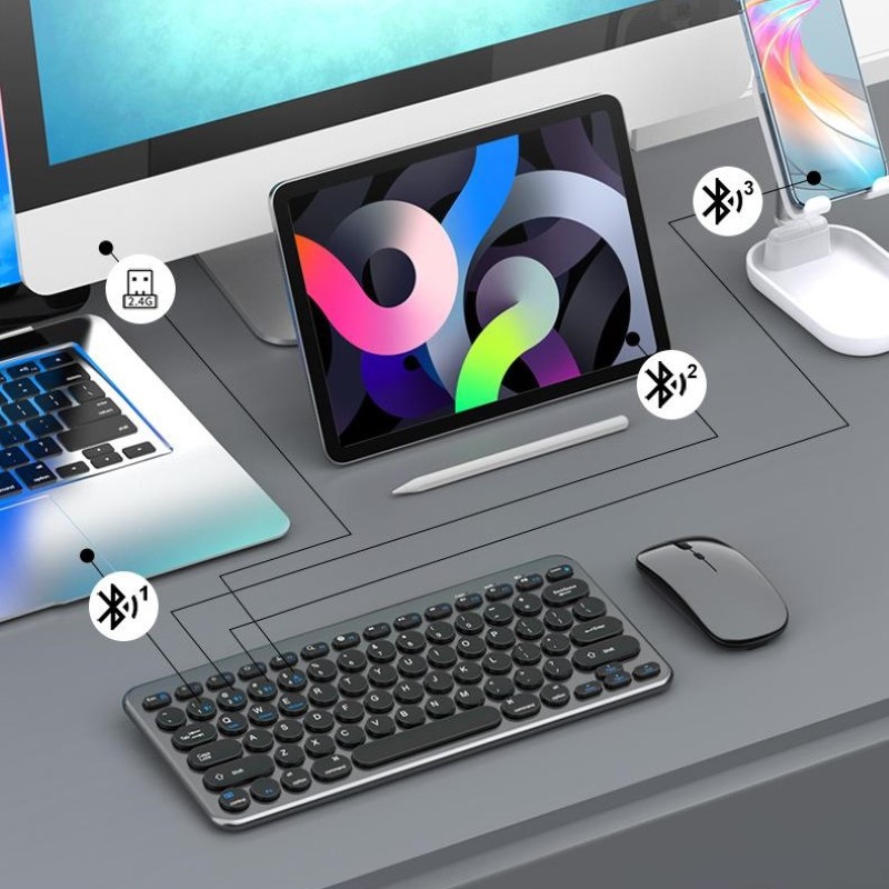 Bàn phím chuột không dây mini W909 - pin sạc - Bluetooth 5.0 + Usb2.4G cho PC Laptop Srmartphone hàng nhập khẩu