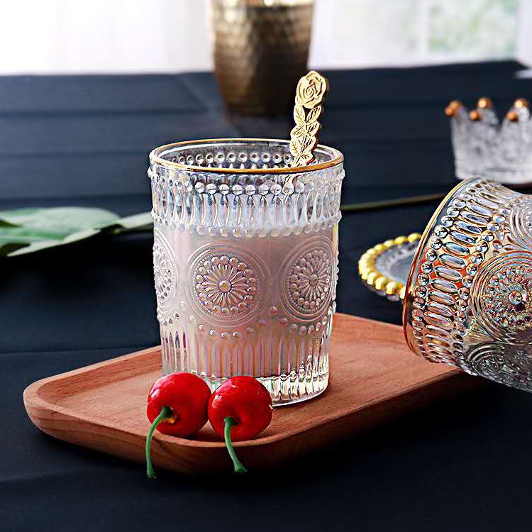 Combo 3 Cốc thủy tinh viền vàng vân họa tiết mặt trời-AVN29