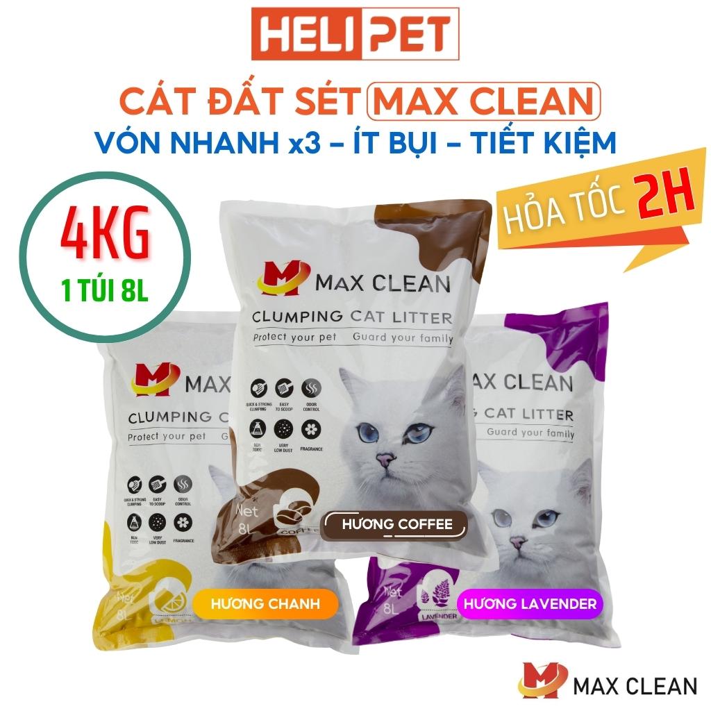 Cát Vệ Sinh Cho Mèo Max Clean 4Kg Vón Cực Nhanh, Rất Ít Bụi, Thấm Hút Tốt Dùng Tốt Cho Cả Máy Vệ Sinh và Khay Vệ Sinh- HeLiPet- HeLiPet