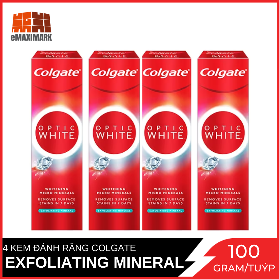 COMBO 4 tuýp kem đánh răng Colgate Optic White Làm trắng và sáng răng 100gX4