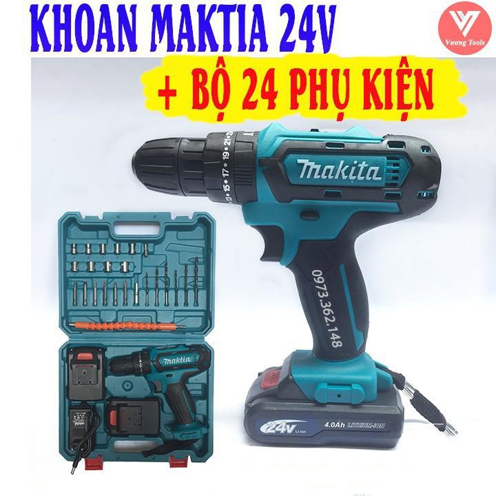 Máy Khoan Pin MAKITA 24V Có Búa, Khoan bắt vít cầm tay 27 phụ kiện