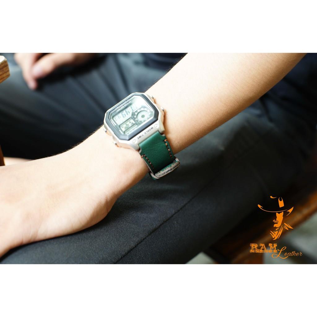 Dây đồng hồ da bò cho casio ae1200 whd và seiko 5 37mm - RAM classic 1984 - chính hãng RAM leather