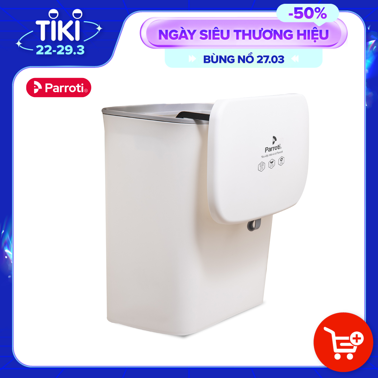 Thùng rác treo tủ bếp có nắp đậy thông minh, thùng rác treo tường dán tường, có thanh trượt cửa bếp – Parroti Bin BN01/BIN01